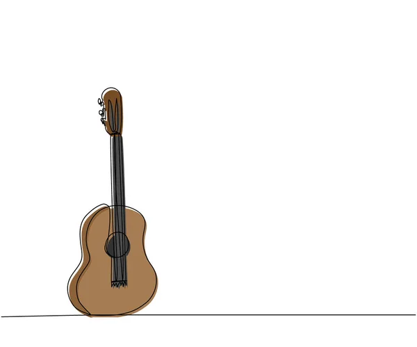 Akustikgitarre Einzeilige Farbkunst Kontinuierliche Linienzeichnung Von Musical Ausrüstung Song Gitarre — Stockvektor
