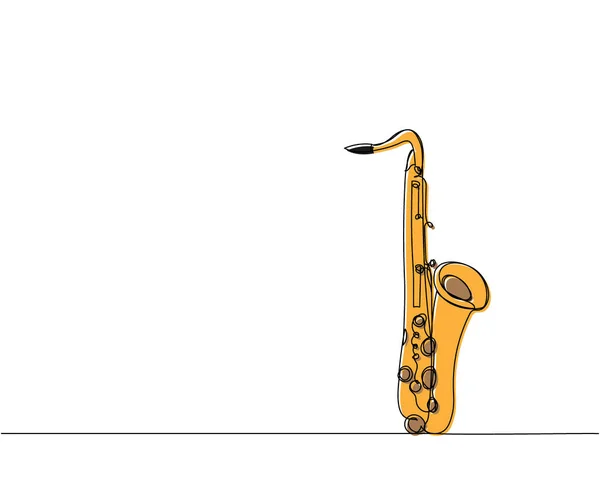 萨克斯风单行色彩艺术 萨克斯风 爵士乐 萨克斯 音乐家 小号管弦乐队的连续线条绘图 — 图库矢量图片