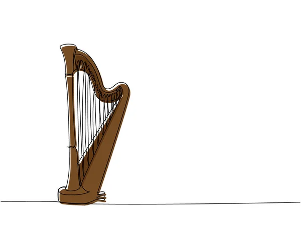 Harfa Jednořádkové Barevné Umění Kontinuální Kresba Hudby Melodie Starožitnosti Kultury — Stockový vektor