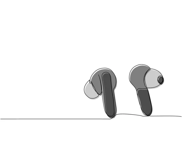 Bezprzewodowe Słuchawki Próżniowe Słuchawki Jednoliniowe Kolorowe Ciągły Rysunek Linii Muzyki — Wektor stockowy