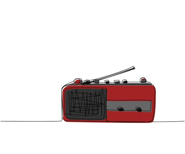 Tragbarer Radioplayer Kassettenrekorder Einzeilige Farbkunst Durchgehende Linienzeichnung Von Empfänger Antenne — Stockvektor
