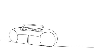 Plak çalar, kayıt cihazı, bir satır sanat. Sürekli bant, retro, kaset, klasik, hipster, müzik, kompakt, radyo, boombox, 80 'ler disko 90' ların el çizimi vektör çizimi