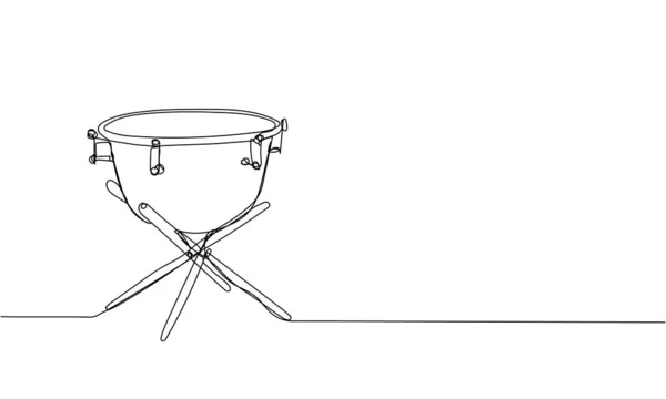 Timpani Tulumbas Jeden Řádek Umění Kontinuální Liniová Kresba Etnického Bubnu — Stockový vektor