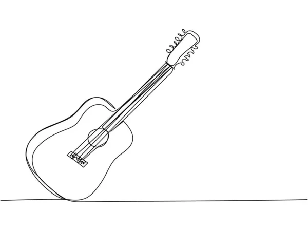 Guitare Acoustique One Line Art Dessin Continu Musique Matériel Chanson — Image vectorielle