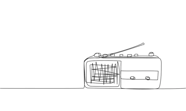 便携式收音机 录音机 单行艺术 接收机 调谐器 Mp3 90的连续直线绘图 — 图库矢量图片