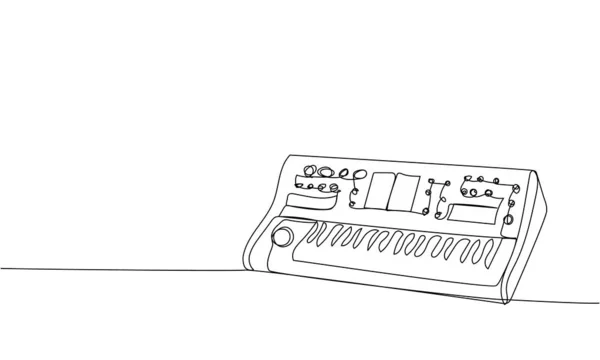シンセサイザー キーボード1ラインアート コントローラー パネル リズム ピアノ シンセオーディオテクノミキサーの連続線画手描きベクトルイラスト — ストックベクタ