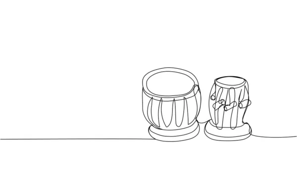 Tabla鼓一行艺术 连续线条画的声音 音乐家 音乐打击乐 手绘矢量插图 — 图库矢量图片