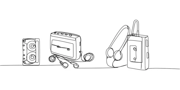 Přenosný Kazetový Přehrávač Magnetofon Audiokazeta Jednou Linkou Kontinuální Kresba Pásky — Stockový vektor