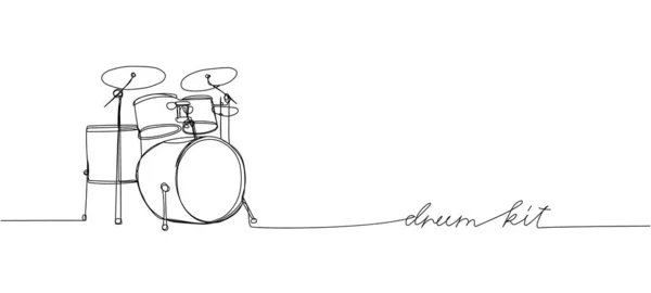 Drum Kit One Line Art Непрерывный Рисование Линии Игры Барабан — стоковый вектор