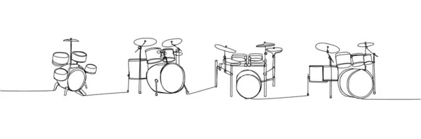 Drum Kit Set One Line Art Непрерывный Рисование Линии Игры — стоковый вектор