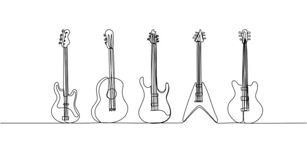 Die Gitarre Setzte Eine Zeile Kontinuierliche Linienzeichnung Von Musical Ausrüstung — Stockvektor