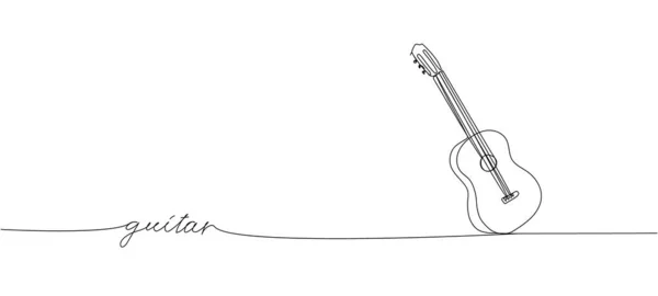 ギター1ラインアート ギター メロディー ロック ボリュームの連続線画 レタリング 手書きの手描きベクトルイラスト — ストックベクタ