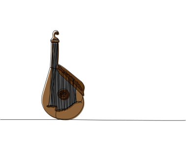 Bandura tek sıra renk sanatı. Müzik, enstrüman, folk, müzikal, Ukrayna, kültür, akustik, etnik, ud, kobza, geleneksel mandolin teli çizimi.