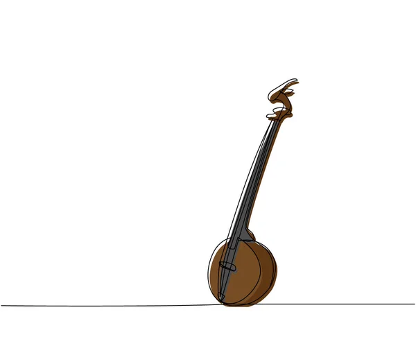 1行カラーアート 伝統的なウクライナの楽器 ウクライナ ギター バンジョー 民俗の連続線画手描きベクトルイラスト — ストックベクタ