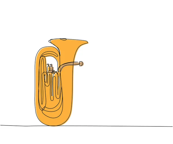 Tuba One Line Colore Art Disegno Continuo Basso Attrezzatura Classico — Vettoriale Stock