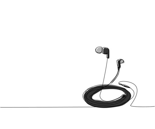 真空ヘッドフォン イヤフォン1ラインカラーアート ヘッドフォン サウンド オーディオ モバイルリラックスラジオの連続線画手描きベクトルイラスト — ストックベクタ