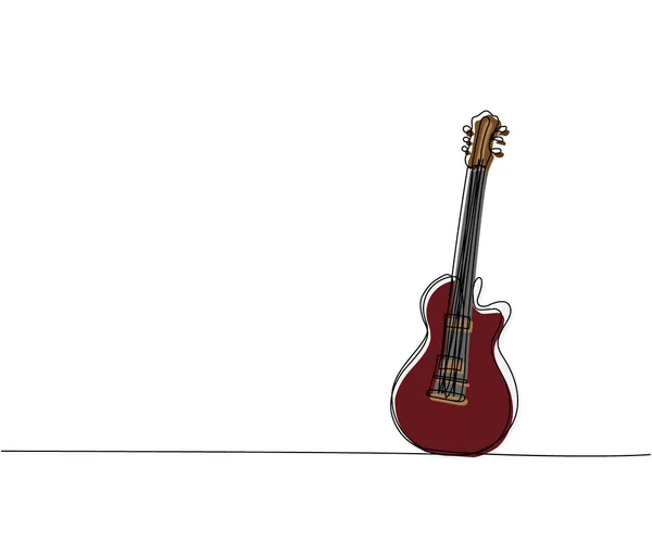 Bassgitarre Einzeilige Farbkunst Kontinuierliche Linienzeichnung Von Musical Ausrüstung Song Gitarre — Stockvektor
