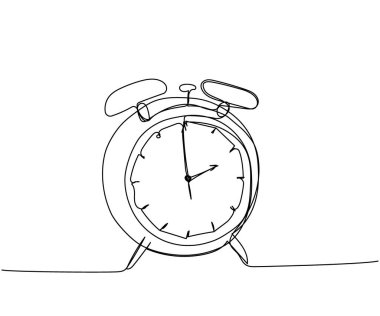 Çalar saat, saat, bir satır sanat izle. Saati, saati, saati, saati, saati, saati, sabahı, saati, süreyi, kronometreyi, klasik kronometre ölçümünü, el çizimi vektör çizimi