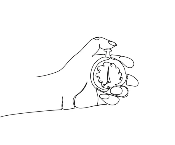 秒表在手 计时器 时钟一条线艺术 准确性 速度计数器手绘矢量图 — 图库矢量图片