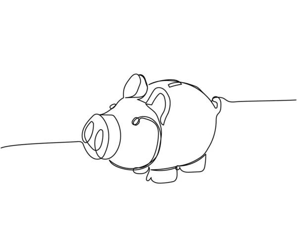Tirelire Épargne Cochon Banque Une Ligne Art Tirage Trait Continu — Image vectorielle