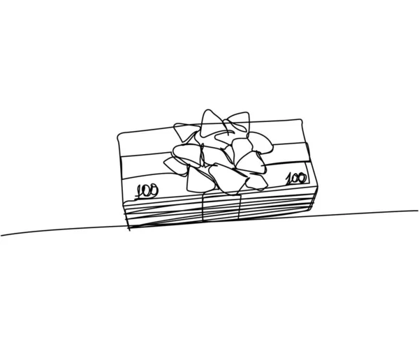 Пакет Денег Бантом Подарок Наличные Банкноты Доллары Гривна Евро Одной — стоковый вектор