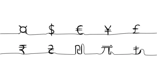 Tecken Världsvalutor Dollar Euro Hryvnia Yuan Pund Sterling Yen Shekel — Stock vektor