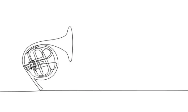 French Horn One Line Art Continuous Line Drawing Musical Classic — Stock Vector