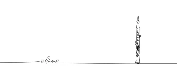 １本の線画だ レトロ クラリネット ベース オーボエ サックス フルート ジャズ オーケストラ ホルンの連続線画碑文 — ストックベクタ
