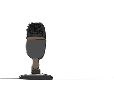 Radyo mikrofonu bir çizgi renk sanatı. Müzikal, mikrofon, yayıncılık, mikrofon, radyo, müzik, karaoke, ses, ses retro, kayıt yayın medyası çizimi