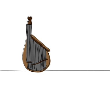 Bandura tek sıra renk sanatı. Müzik, enstrüman, folk, müzikal, Ukrayna, kültür, akustik, etnik, ud, kobza, geleneksel mandolin teli çizimi.