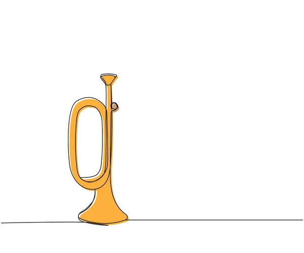 Trompeta Natural Una Línea Arte Color Dibujo Continuo Línea Musical — Vector de stock