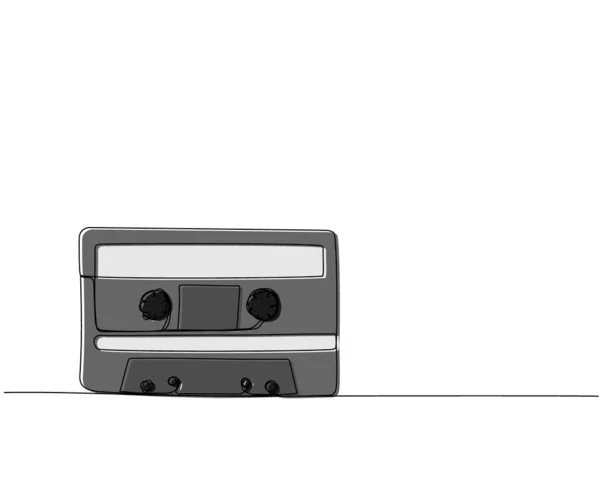 Audio Cassette Cinta Una Línea Arte Color Dibujo Continuo Línea — Vector de stock
