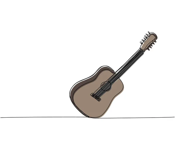 Akustická Kytara Jednořádkové Barevné Umění Kontinuální Kresba Hudby Vybavení Písně — Stockový vektor