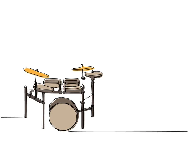 电子鼓套件单行色彩艺术 表演者 打击乐 低音的连续线条绘图 — 图库矢量图片