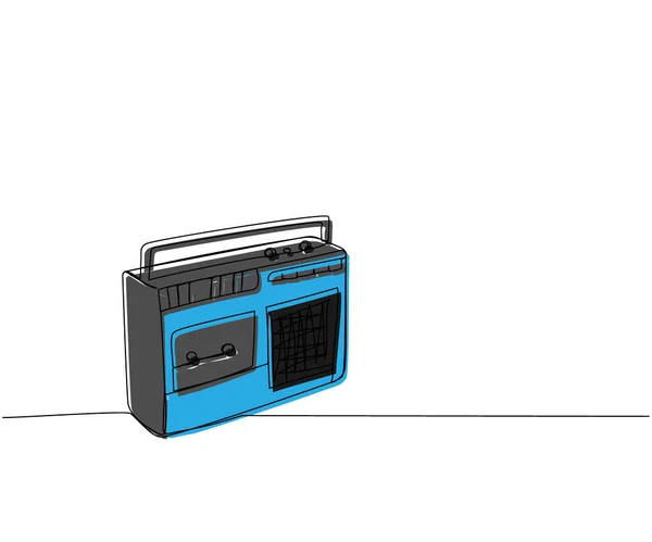 Draagbare Radio Speler Tape Recorder Een Lijn Kleur Kunst Continue — Stockvector