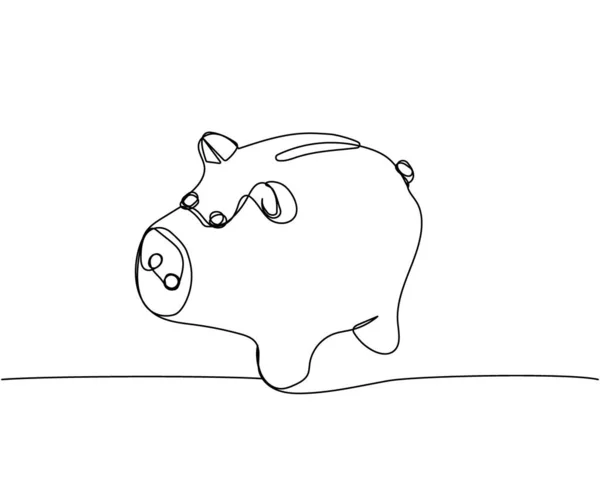 Tirelire Épargne Cochon Banque Une Ligne Art Tirage Trait Continu — Image vectorielle