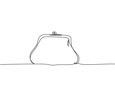 Bir çizgi sanatı olan klasik bozuk para çantası. Banka, para, finans, finans, ödeme, veri, tasarruf, ekonomi, zenginlik, kredi çizimi