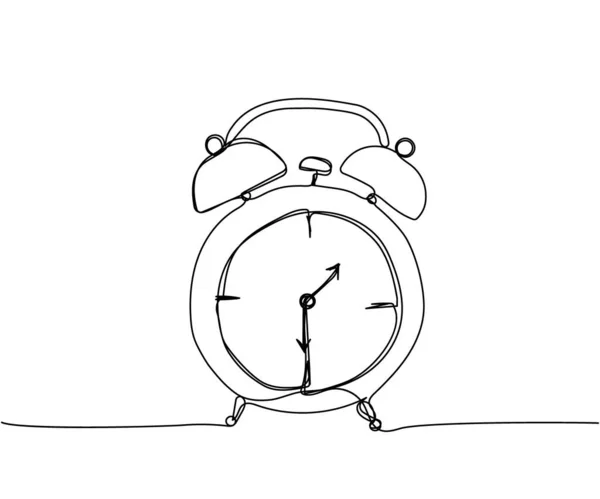 目覚まし時計時計１本の線画を見て クロック アラーム タイマー ヴィンテージストップウォッチ測定の連続線画手描きベクトルイラスト — ストックベクタ