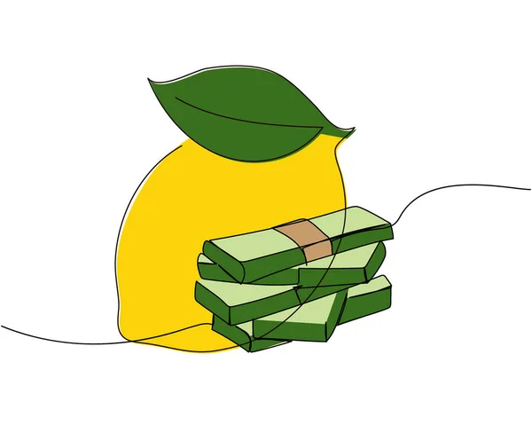 Milioni Dollari Pochi Mazzi Denaro Con Limone Contante Banconote Colore — Vettoriale Stock