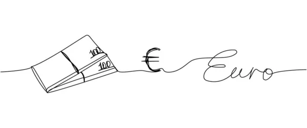 Money Savings Bank Euro Money Banknote One Line Art Continuous — Stock Vector