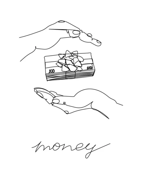 Money Savings Hand One Line Art Continuous Line Drawing Bank — Stock Vector