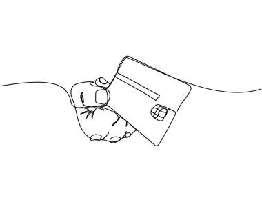 Elinde çip olan bir banka kartı, tek satırlık kredi kartı. Banka, para, finans, finans, ödeme, veri, tasarruf, ekonomi, zenginlik, kredi çizimi