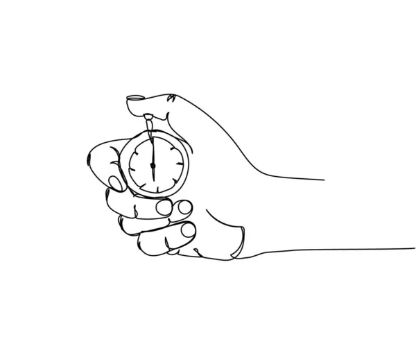 秒表在手 计时器 时钟一条线艺术 准确性 速度计数器手绘矢量图 — 图库矢量图片