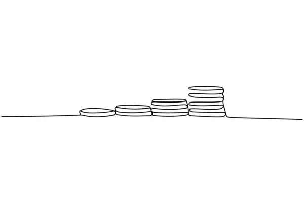 Stacks Coins Different Heights Cents Pennies One Line Art Continuous — Stock Vector