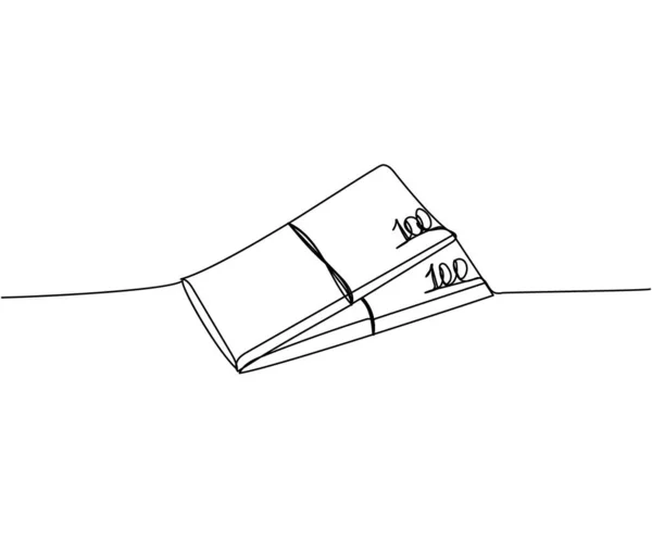 銀行券 100ドル リビア ユーロ1行の芸術の2つのパック 富の連続線画手描きベクトルイラスト — ストックベクタ