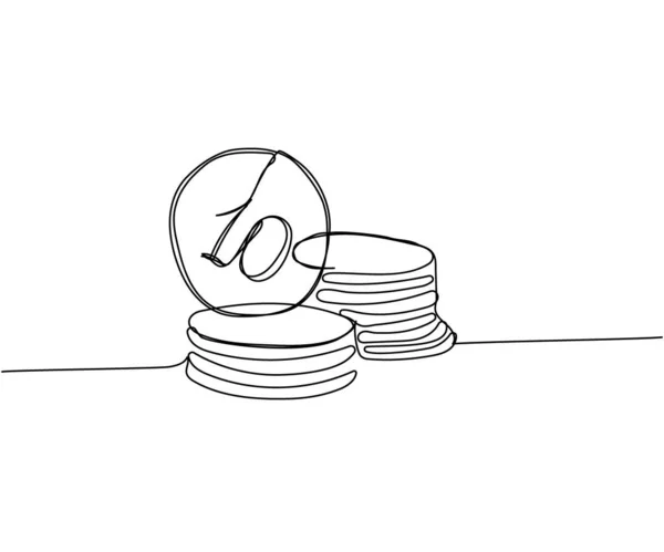 Stacks Coins Different Heights Cents Kopecks Pennies One Line Art — Stock Vector