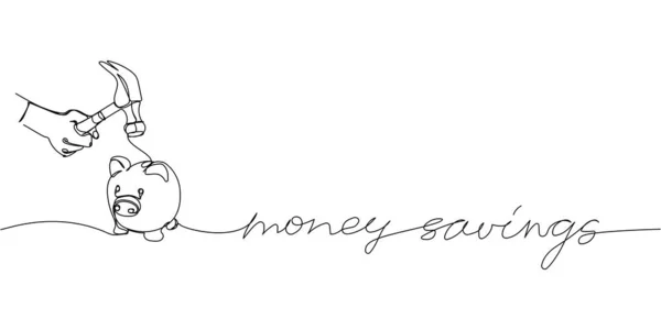 Money Savings Bank Banking Piggy Bank Hummer One Line Art — Stock Vector
