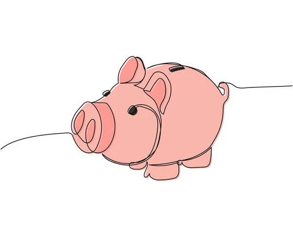 Tirelire Épargne Cochon Couleur Banque Art Une Ligne Colorée Tirage — Image vectorielle