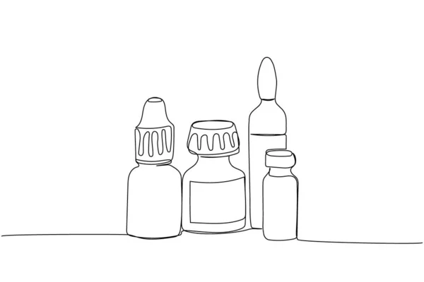 Ampollas Medicinales Suero Vacuna Glucosa Spray Aceite Una Línea Art — Vector de stock