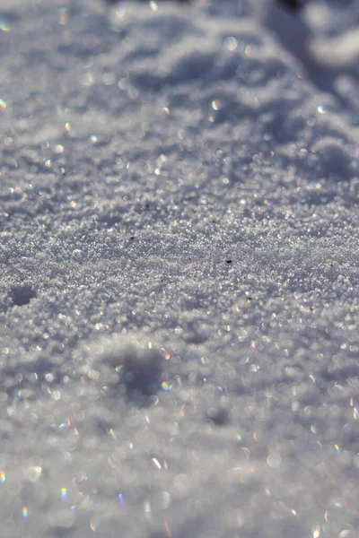 Macro Foto Van Sneeuw Sneeuw Stralen Van Zon Glans Kristallen — Stockfoto
